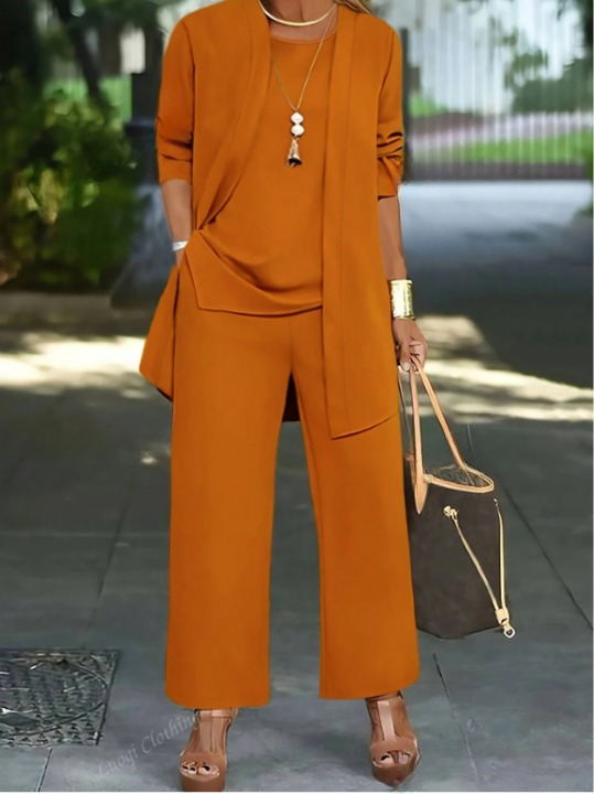 Damen Unifarben Nahtverarbeitung Matching Kostüm Pendeln Langarm Lässig Frühling/Herbst Mehrteiliges Set Matching Set