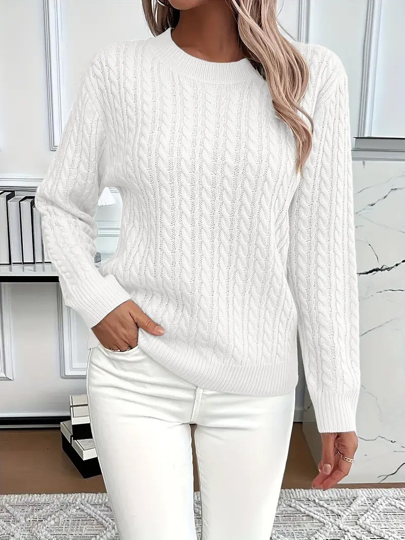 Damen Unifarben Frühling/Herbst Lässig Langarm Rundhals Baumwolle Pullover