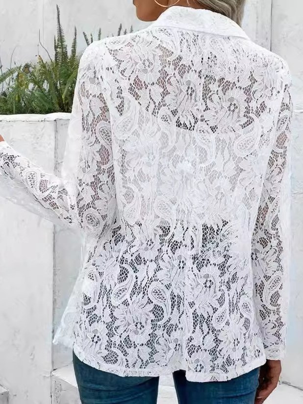 Damen Geblümt Frühling/Herbst Aufdecken Sexy Stickerei Leicht Strickjacke