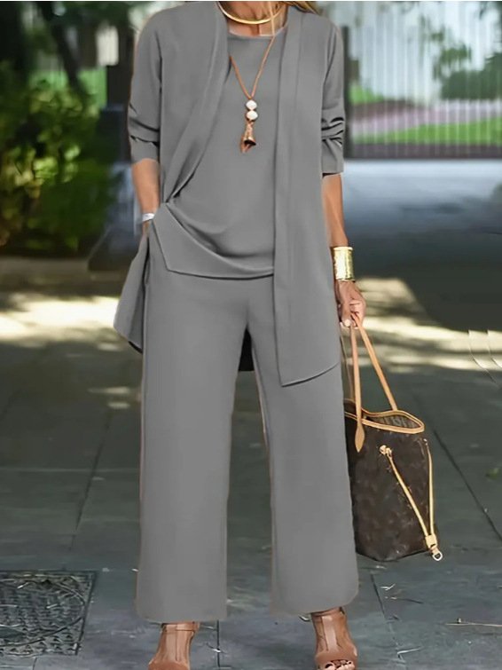Damen Unifarben Nahtverarbeitung Matching Kostüm Pendeln Langarm Lässig Frühling/Herbst Mehrteiliges Set Matching Set