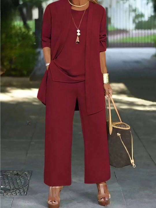 Damen Unifarben Nahtverarbeitung Matching Kostüm Pendeln Langarm Lässig Frühling/Herbst Mehrteiliges Set Matching Set