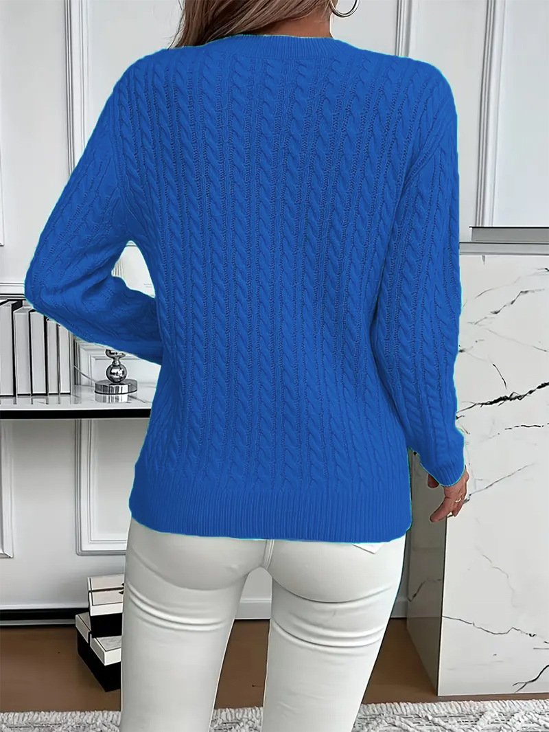 Damen Unifarben Frühling/Herbst Lässig Langarm Rundhals Baumwolle Pullover