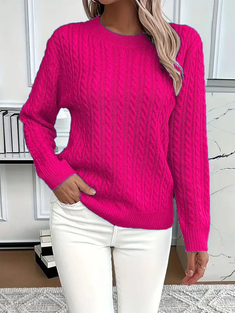 Damen Unifarben Frühling/Herbst Lässig Langarm Rundhals Baumwolle Pullover