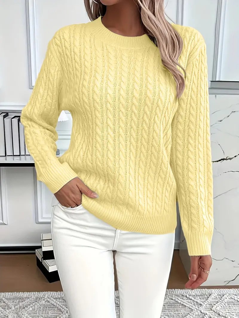 Damen Unifarben Frühling/Herbst Lässig Langarm Rundhals Baumwolle Pullover