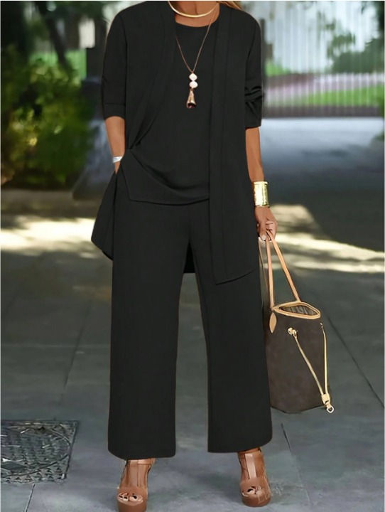 Damen Unifarben Nahtverarbeitung Matching Kostüm Pendeln Langarm Lässig Frühling/Herbst Mehrteiliges Set Matching Set