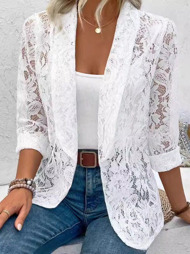 Damen Geblümt Frühling/Herbst Aufdecken Sexy Stickerei Leicht Strickjacke