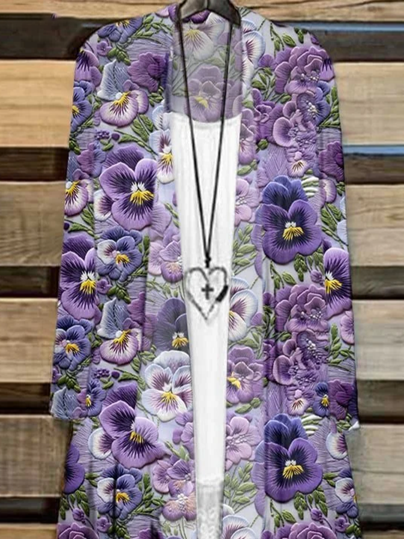 Damen Geblümt Frühling/Herbst Aufdecken Lässig Leicht Strickjacke