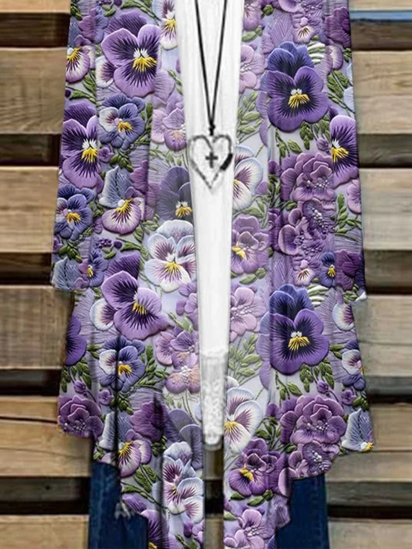 Damen Geblümt Frühling/Herbst Aufdecken Lässig Leicht Strickjacke