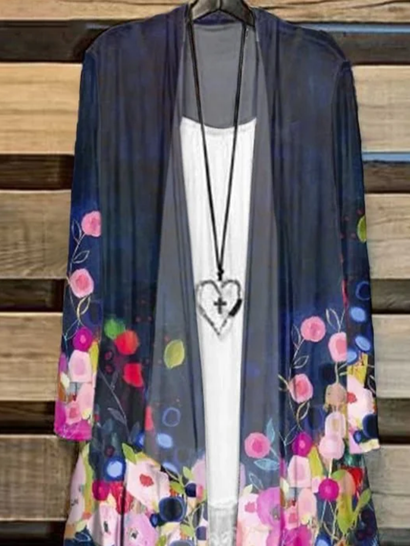 Damen Geblümt Frühling/Herbst Aufdecken Lässig Leicht Strickjacke