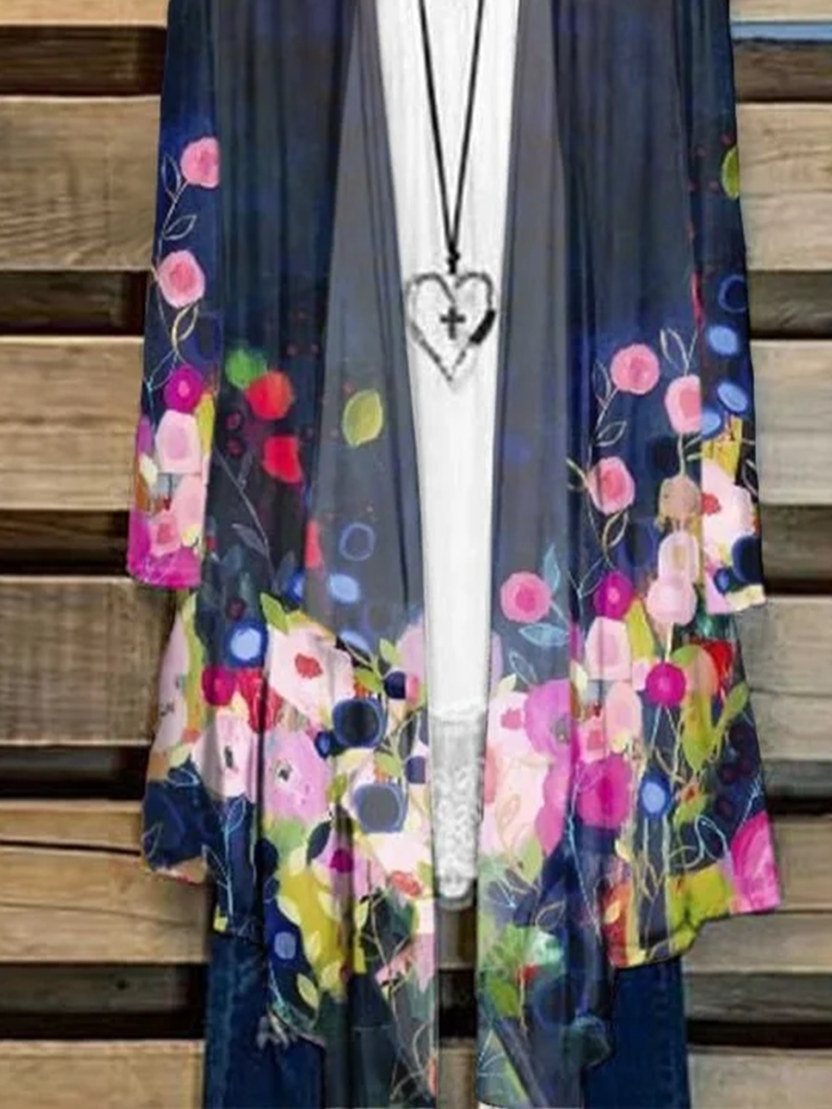 Damen Geblümt Frühling/Herbst Aufdecken Lässig Leicht Strickjacke