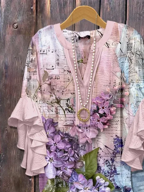Damen Geblümt Halbarm Bluse Sommer Print V-Ausschnitt Täglich Lässig Oberteile