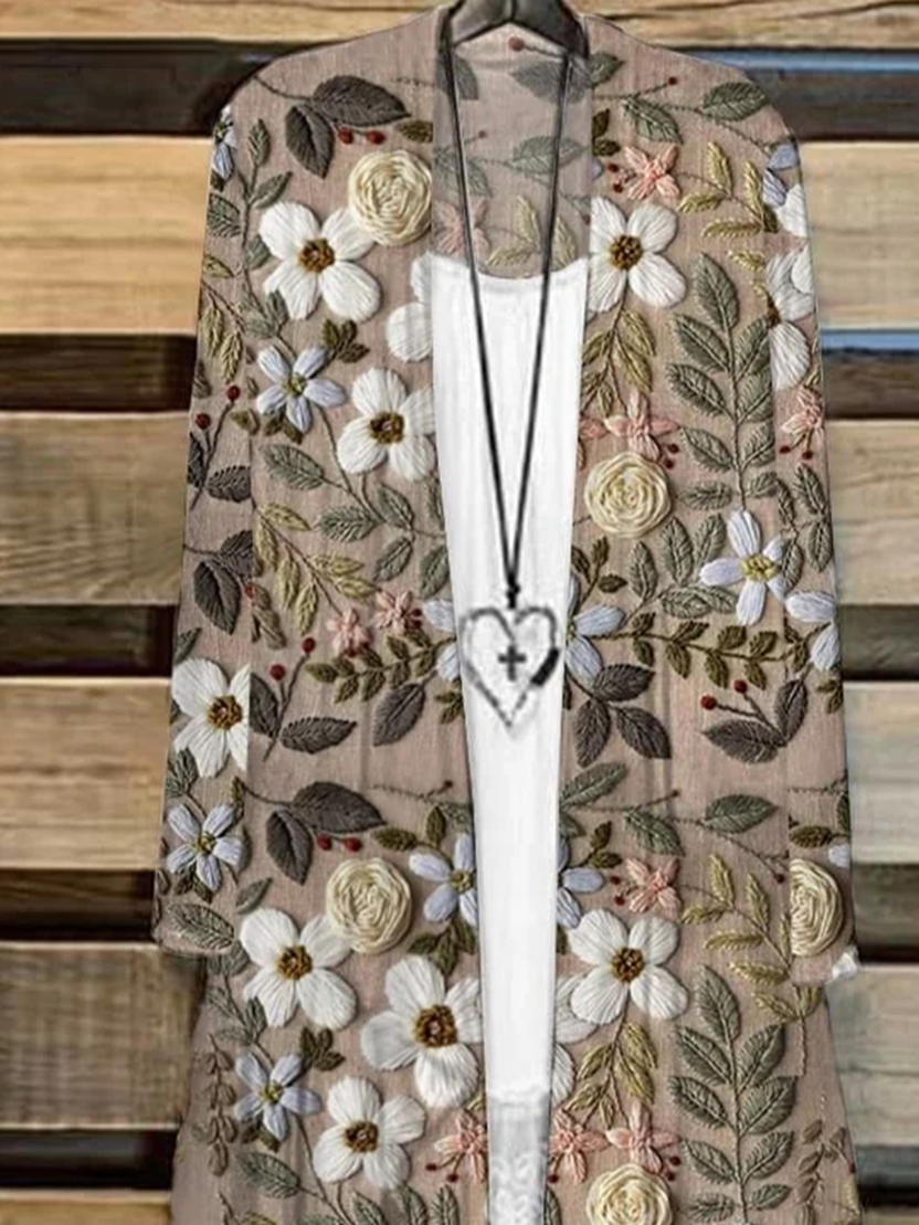 Damen Geblümt Frühling/Herbst Aufdecken Lässig Leicht Strickjacke