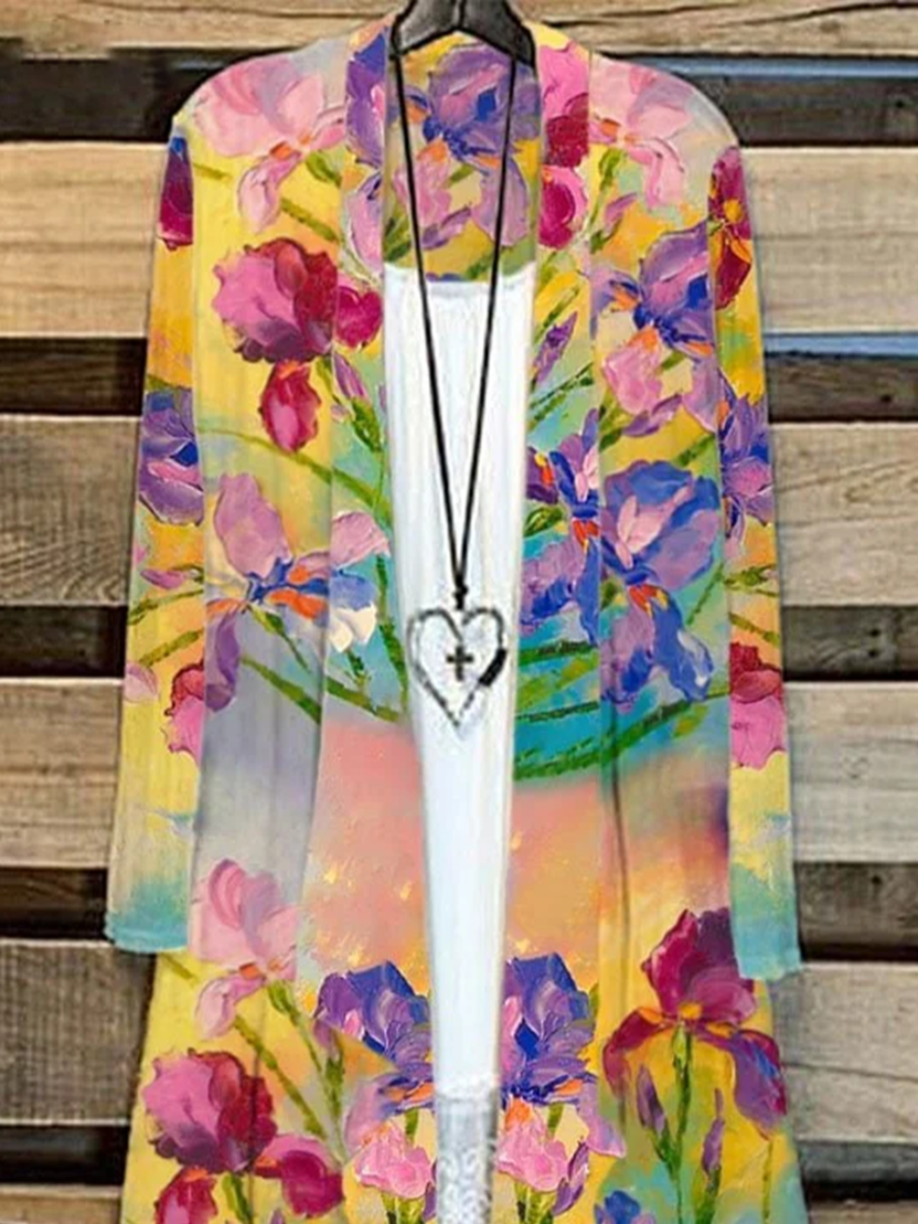 Damen Geblümt Frühling/Herbst Aufdecken Lässig Leicht Strickjacke