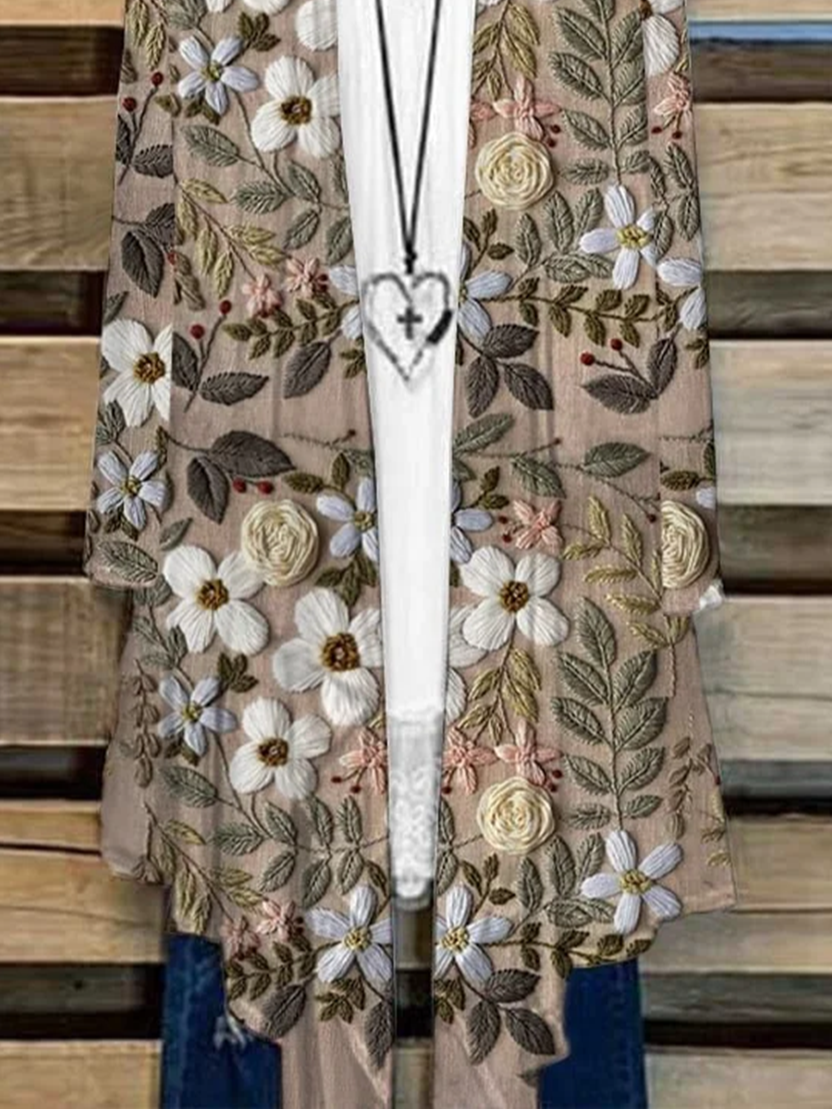 Damen Geblümt Frühling/Herbst Aufdecken Lässig Leicht Strickjacke