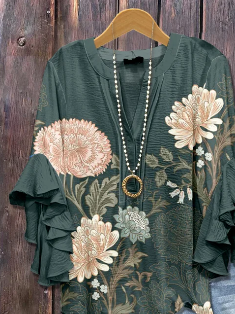 Damen Geblümt Halbarm Bluse Sommer Print V-Ausschnitt Täglich Lässig Oberteile