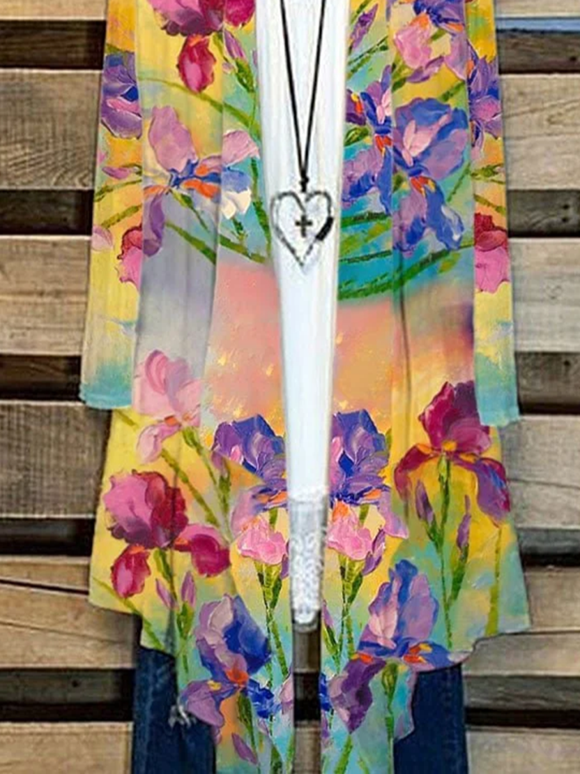 Damen Geblümt Frühling/Herbst Aufdecken Lässig Leicht Strickjacke