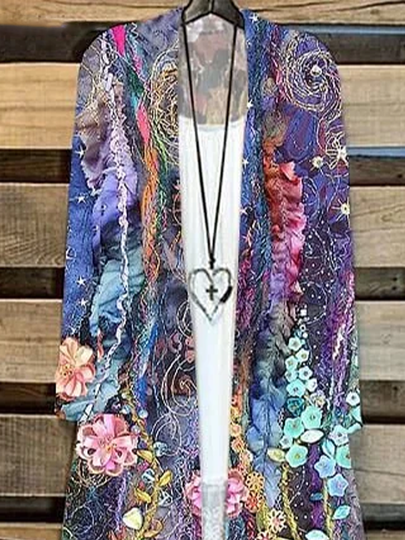 Damen Geblümt Frühling/Herbst Aufdecken Lässig Leicht Strickjacke