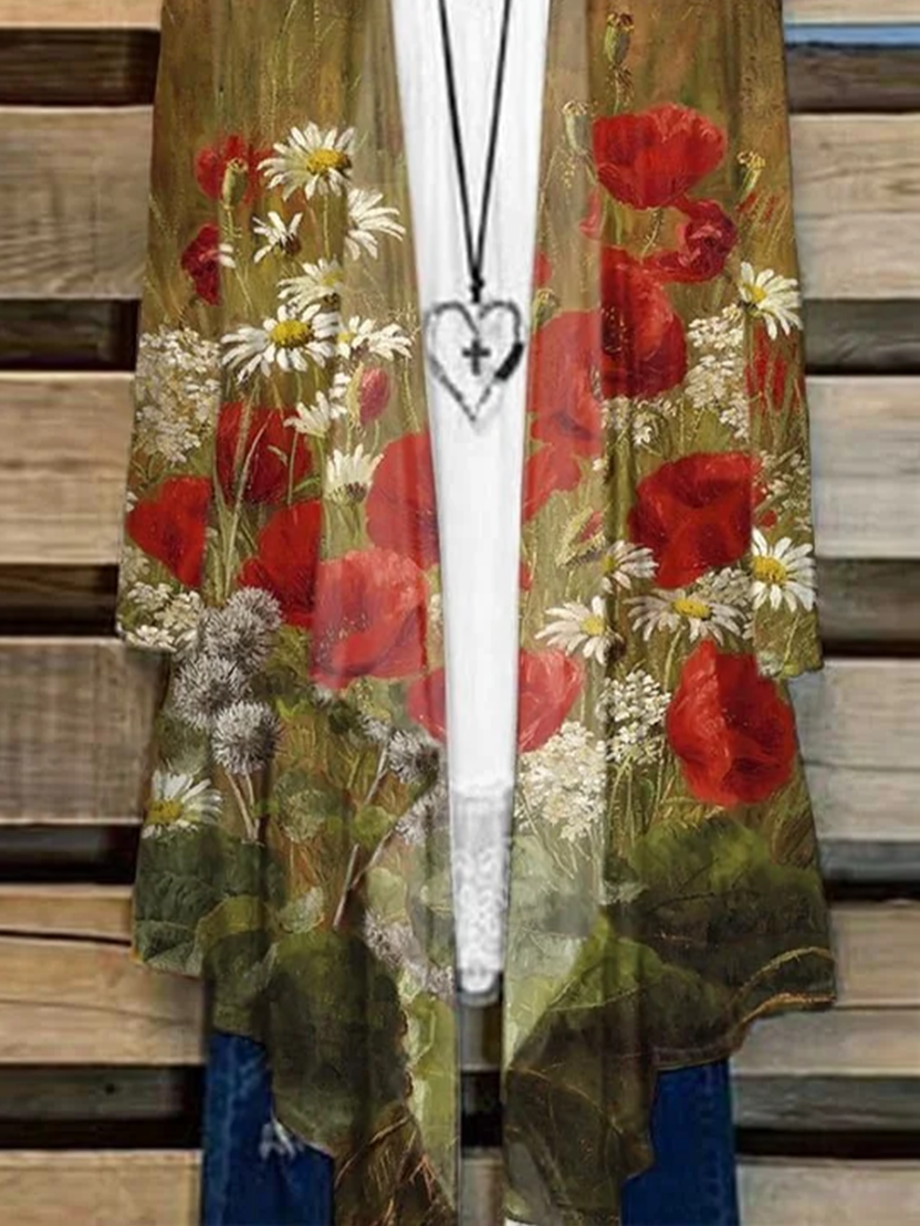 Damen Geblümt Frühling/Herbst Aufdecken Lässig Leicht Strickjacke
