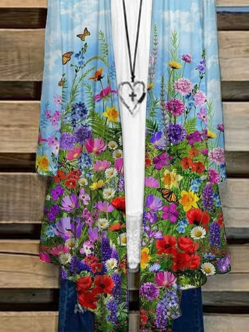 Damen Geblümt Frühling/Herbst Aufdecken Lässig Leicht Strickjacke