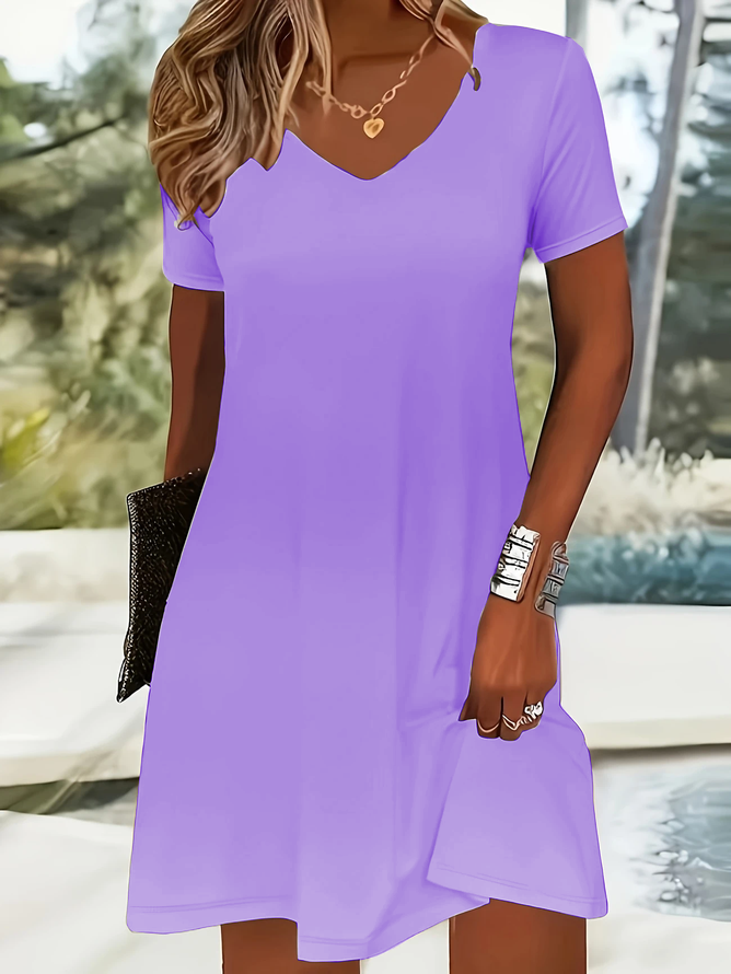 Damen Unifarben Kurzarm Sommer Kleid V-Ausschnitt Täglich Lässig Midi Passen & Flare Kleid A-Linien-Kleid
