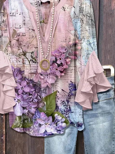 Damen Geblümt Halbarm Bluse Sommer Print V-Ausschnitt Täglich Lässig Oberteile