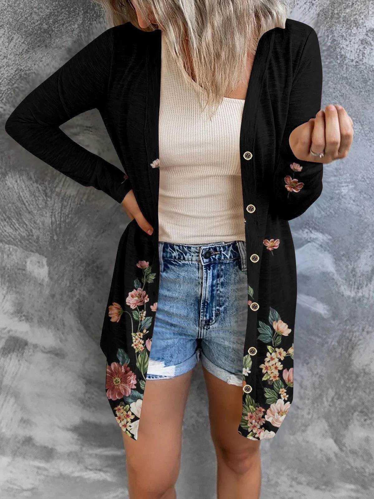 Damen Geometrisch Frühling/Herbst Aufdecken Sexy Print Leicht Strickjacke