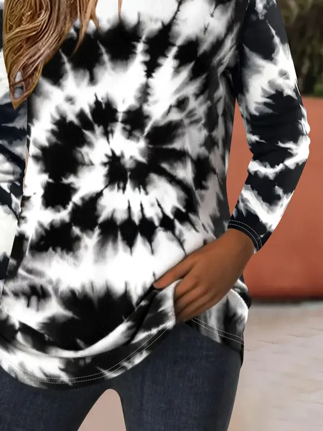 Damen Tie-Dye-Muster Langarm T-Shirts T-Shirt Rundhals Print Lässig Frühling/Herbst T-Shirt mit Grafik Oberteile