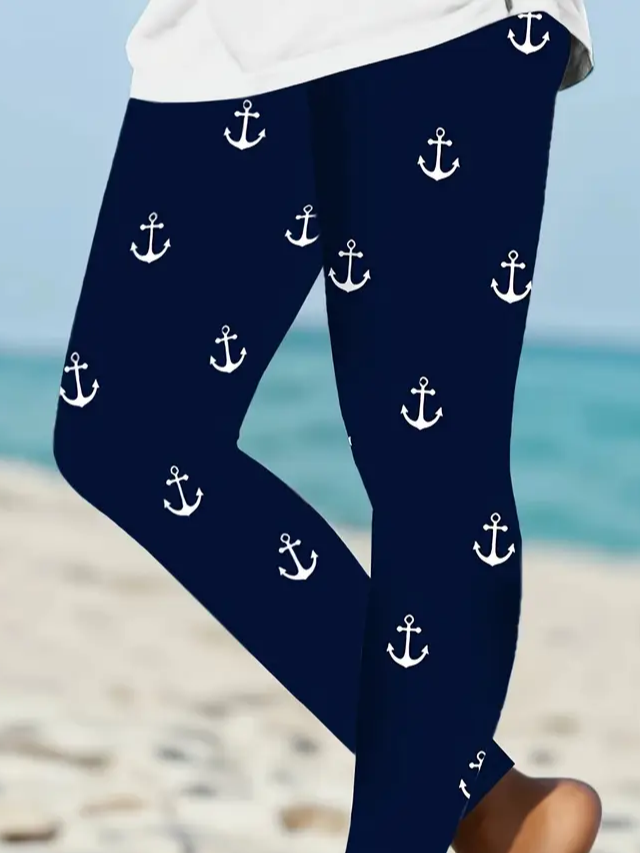 Damen Anker Lässig Alle Jahreszeiten Print Lang Leggings