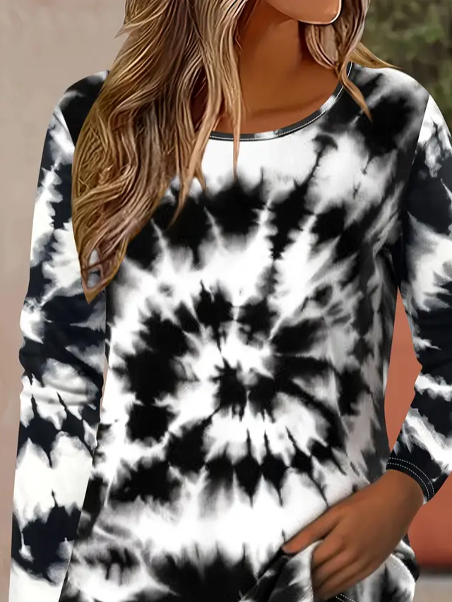 Damen Tie-Dye-Muster Langarm T-Shirts T-Shirt Rundhals Print Lässig Frühling/Herbst T-Shirt mit Grafik Oberteile