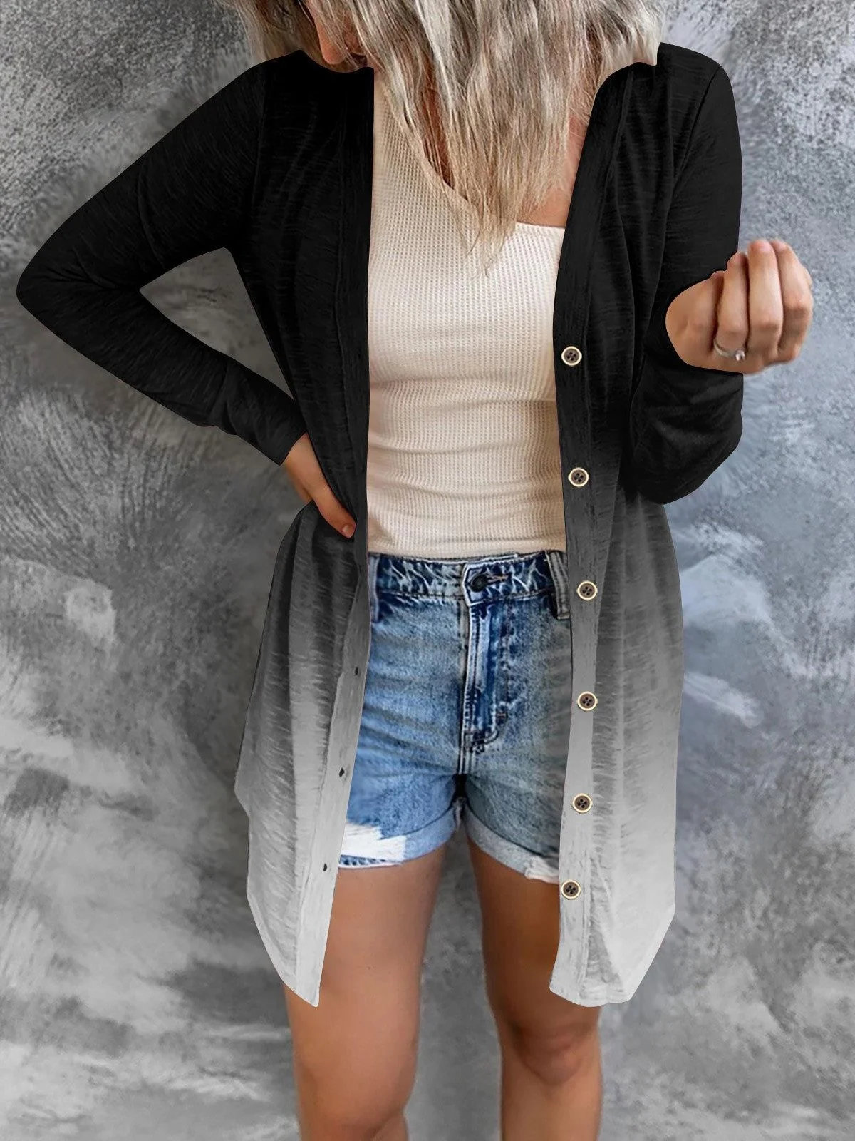 Damen Geometrisch Frühling/Herbst Aufdecken Sexy Print Leicht Strickjacke