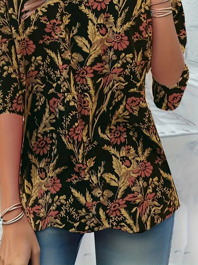 Damen Geblümt Langarm T-Shirts T-Shirt Rundhals Print Lässig Frühling/Herbst Tunika Oberteile