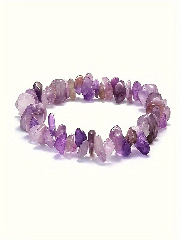 Naturstein Kies Kristall Damen Kette Armband Irregulär Klein Kies Amethyst Armband Elastisch Armband Halskette 2 Stück Set