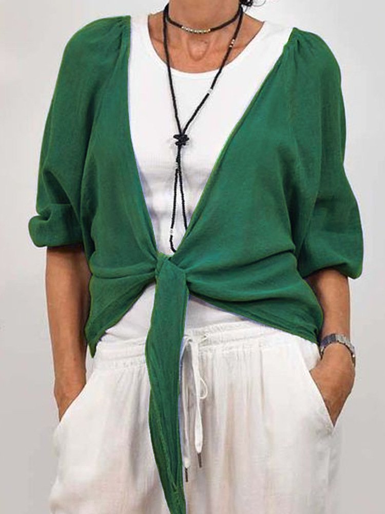 Damen Unifarben Frühling/Herbst Aufdecken Lässig Schnürung Leicht Strickjacke
