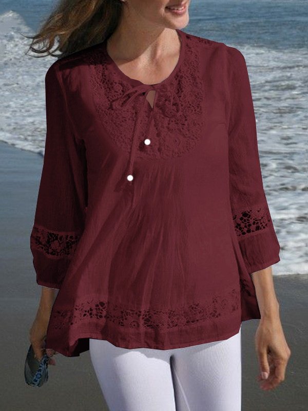 Damen Geblümt Langarm T-Shirts T-Shirt Rundhals Jacquard Lässig Frühling/Herbst Oberteile