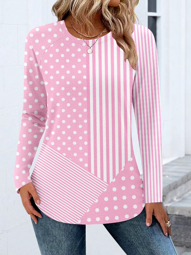 Damen Farbblock Langarm T-Shirts T-Shirt Rundhals Lässig Frühling/Herbst Oberteile