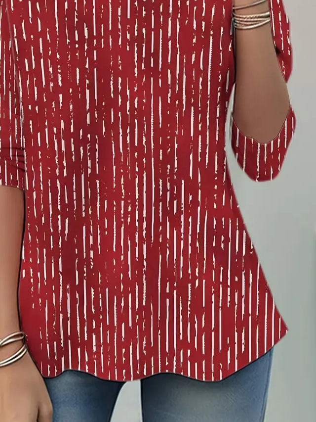 Damen abstrakte Streifen Langarm T-Shirts T-Shirt Rundhals Print Lässig Frühling/Herbst Tunika Oberteile