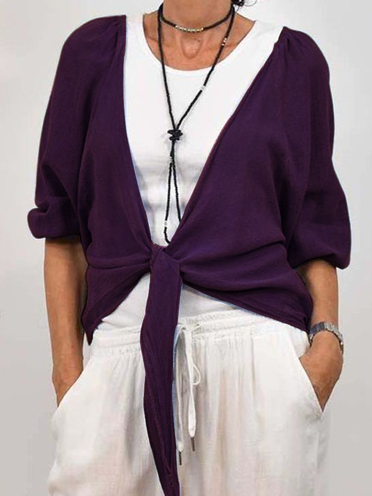 Damen Unifarben Frühling/Herbst Aufdecken Lässig Schnürung Leicht Strickjacke