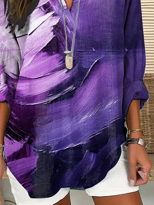 Damen Abstrakt Langarm Bluse Frühling/Herbst Print V-Ausschnitt Täglich Lässig Oberteile