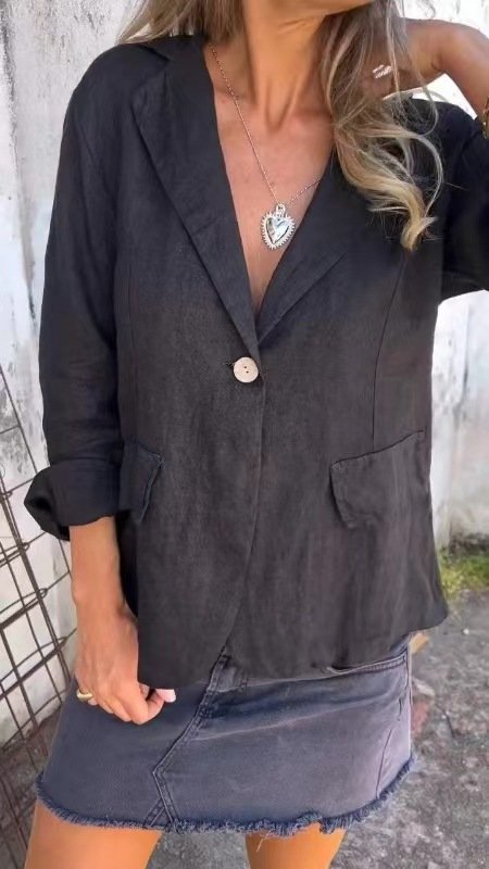 Damen Unifarben Frühling/Herbst Oberbekleidung Retro Schnalle Langarm Stehkragen Regelmäßig Blazer