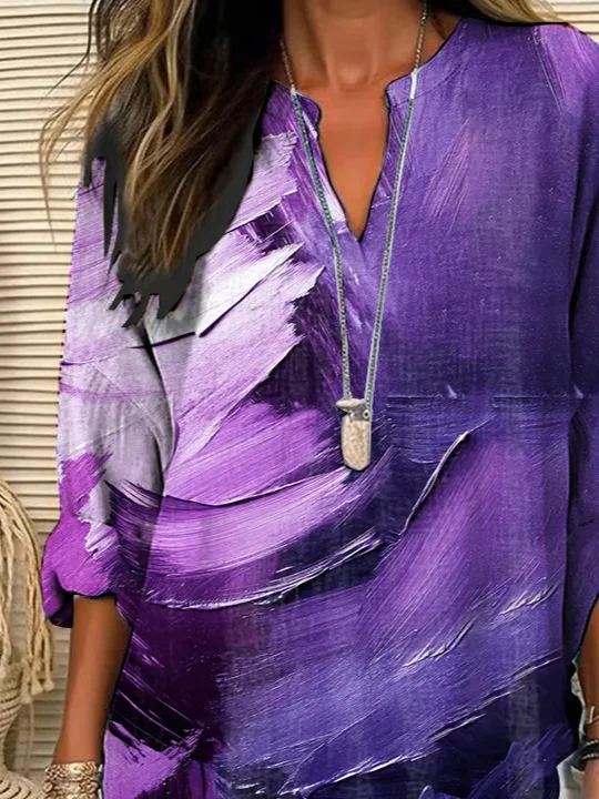 Damen Abstrakt Langarm Bluse Frühling/Herbst Print V-Ausschnitt Täglich Lässig Oberteile