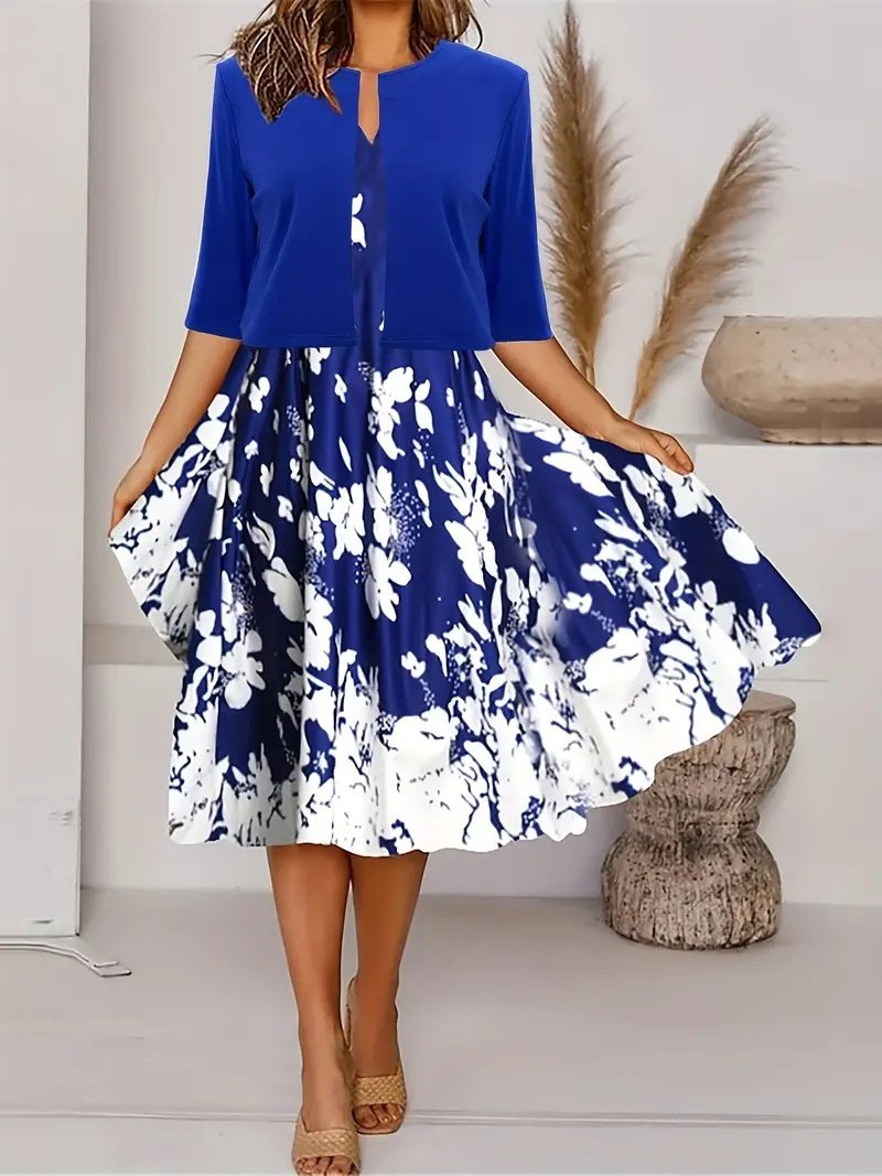 Damen Geblümt Print Zweiteiliges Set Täglich Kurzarm Lässig Sommer Mantel mit Rock Matching Set