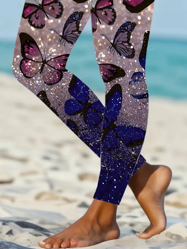 Damen Schmetterling Lässig Alle Jahreszeiten Print Lang Leggings