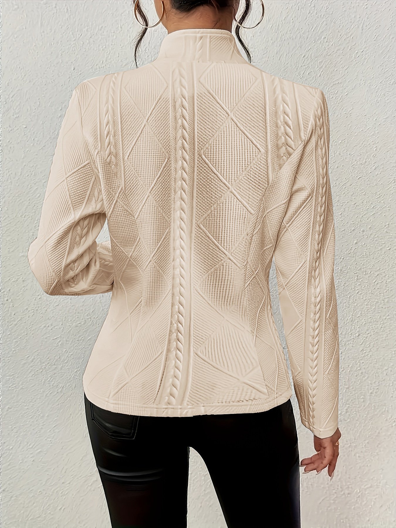 Damen Geometrisch Frühling/Herbst Oberbekleidung Retro Geprägt Langarm Mock Neck Regelmäßig Blazer