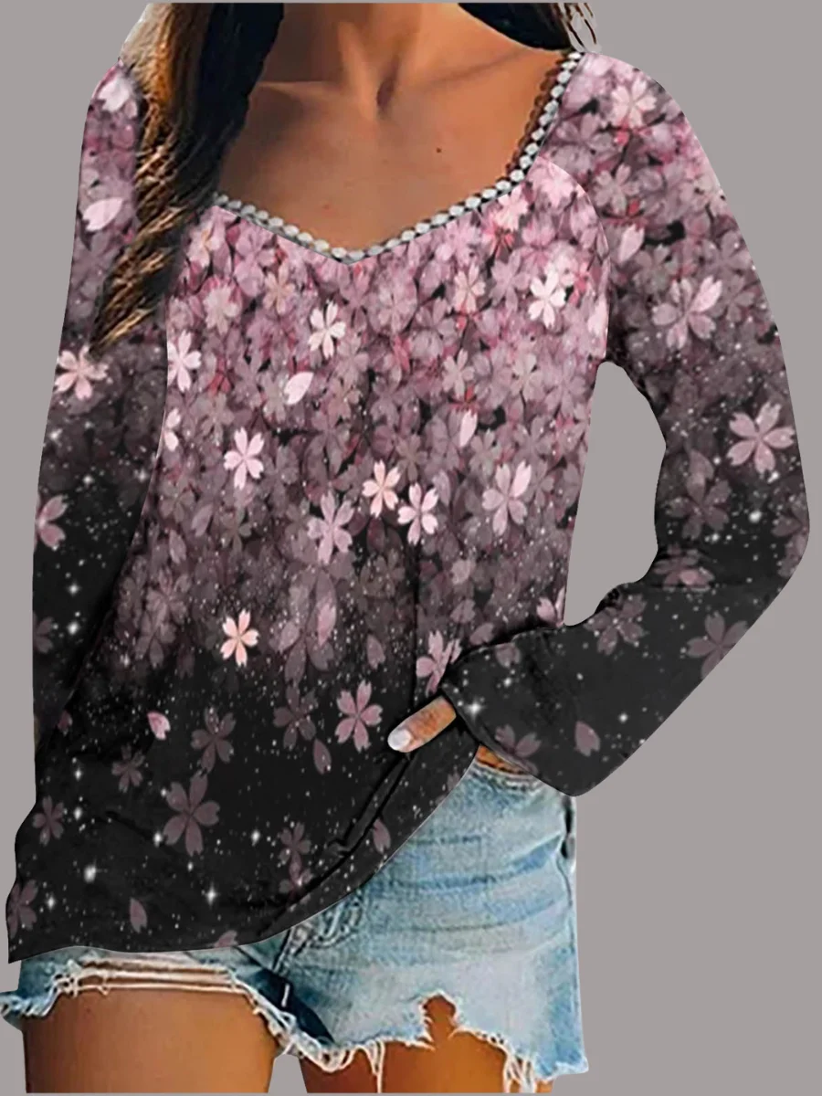 Damen Geometrisch Langarm T-Shirts T-Shirt Karree-Ausschnitt Print Retro Frühling/Herbst Oberteile