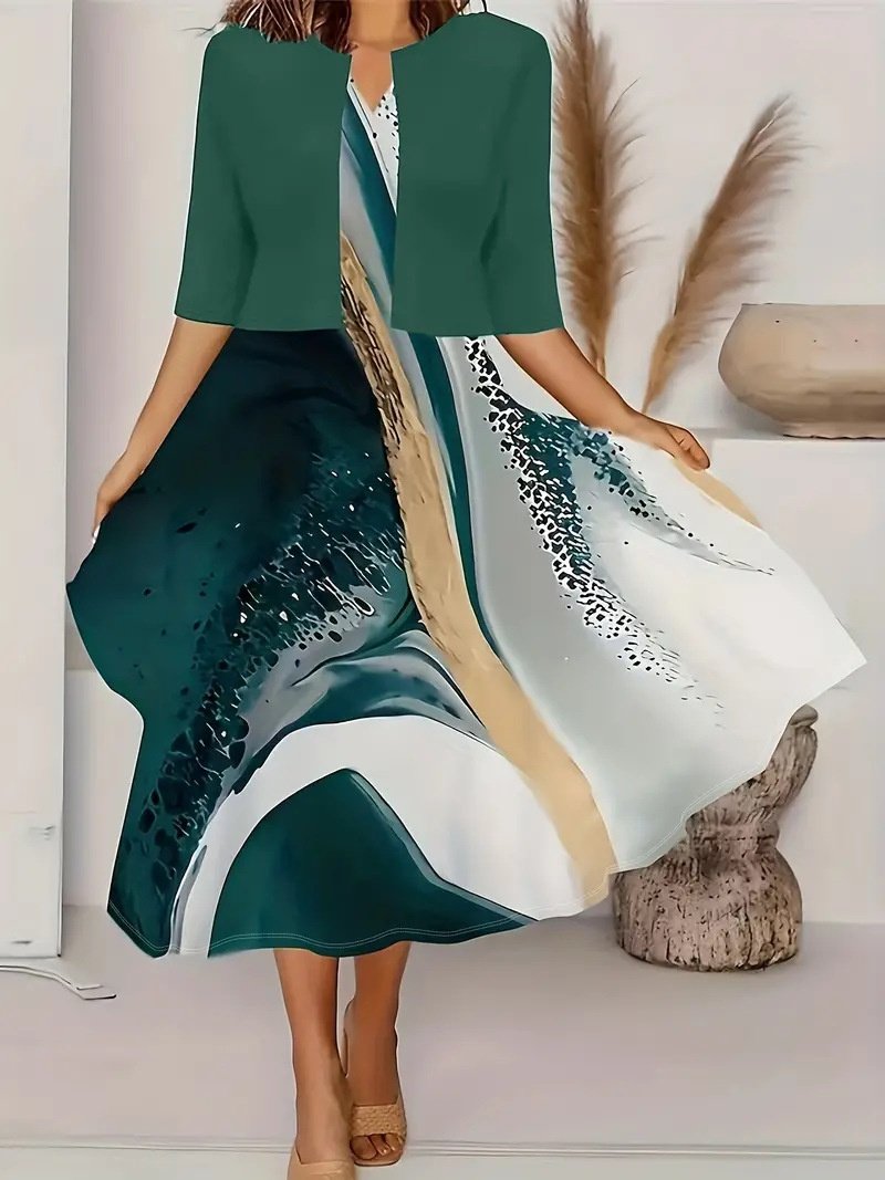 Damen Geblümt Print Zweiteiliges Set Täglich Kurzarm Lässig Sommer Mantel mit Rock Matching Set