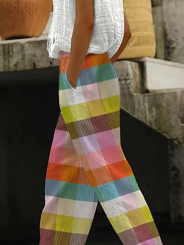 Damen Kariert Lang Hose Lässig Frühling/Herbst Hose