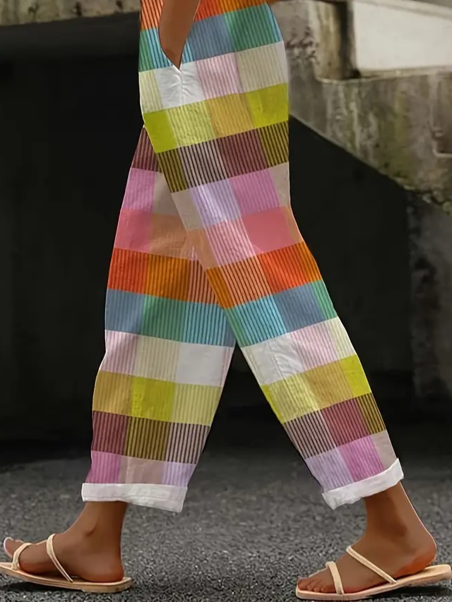 Damen Kariert Lang Hose Lässig Frühling/Herbst Hose