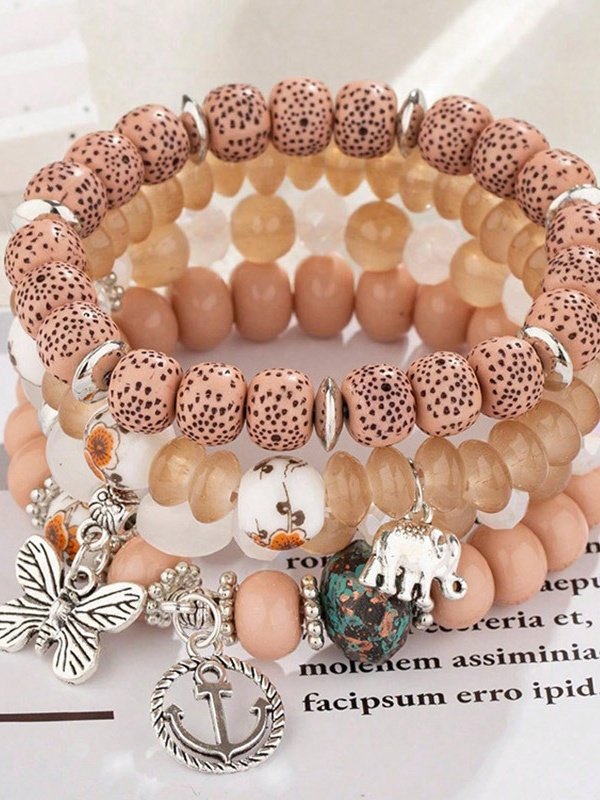 Bohemien Anker Elefant Schmetterling mehrschichtig Perlen Elastisch Armband