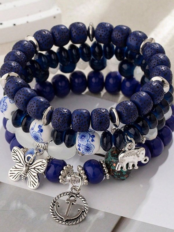 Bohemien Anker Elefant Schmetterling mehrschichtig Perlen Elastisch Armband