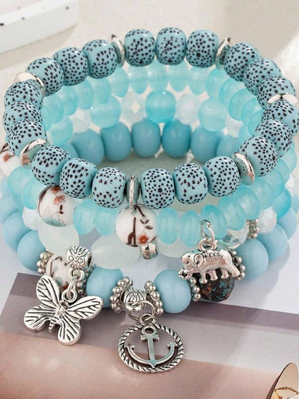 Bohemien Anker Elefant Schmetterling mehrschichtig Perlen Elastisch Armband